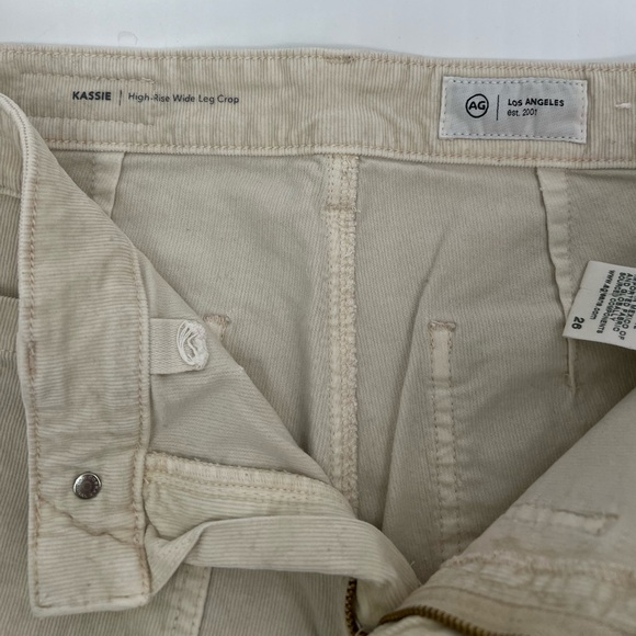AG Adriano Goldschmied Beige Kassie Corduroy High Rise Wide Leg Cropped Pants 26 - Picture 7 of 12